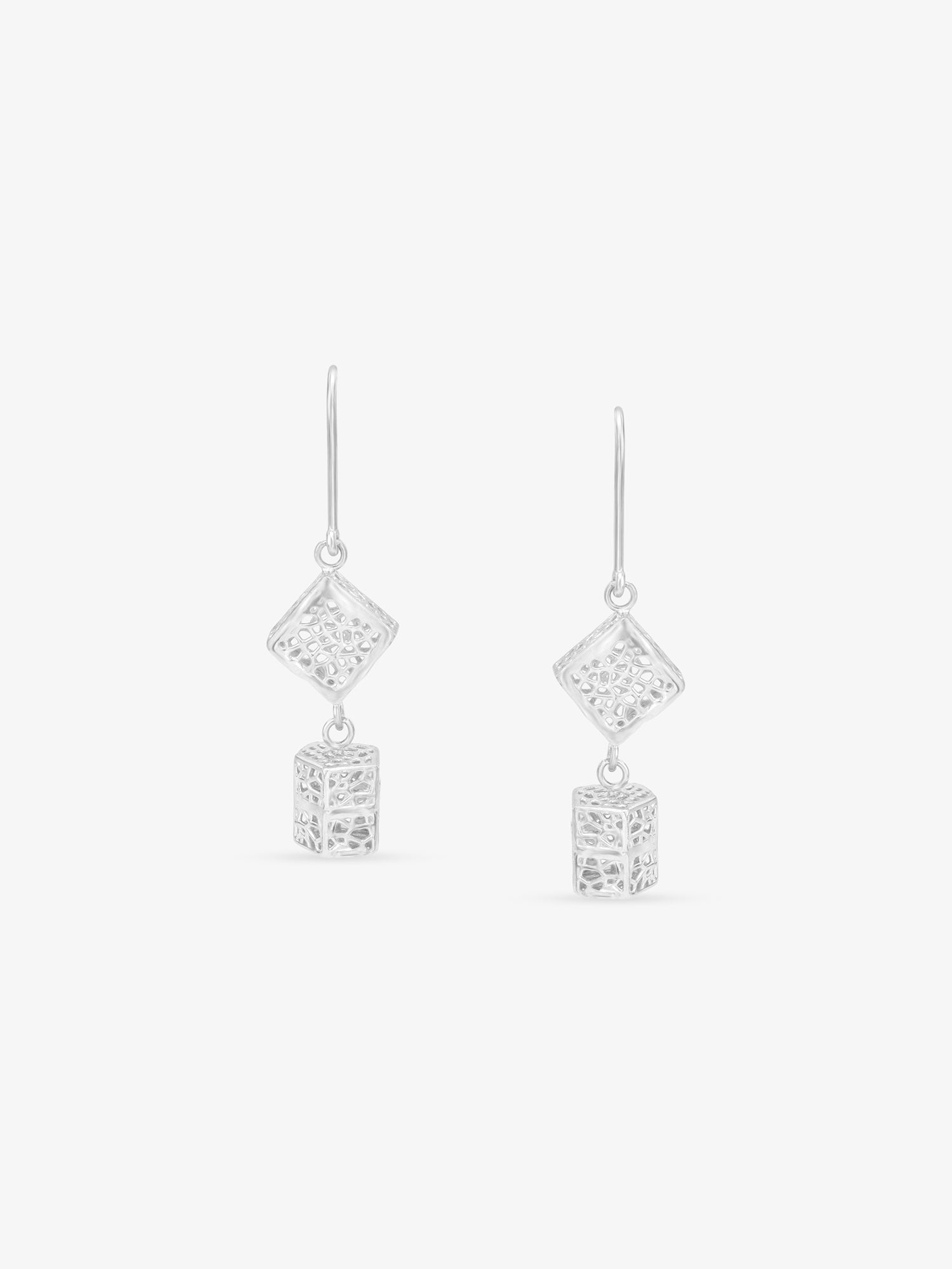 SIJA 925 Silver Textured Cube Hook Earrings elegant sterling silver jewellery accessory front view