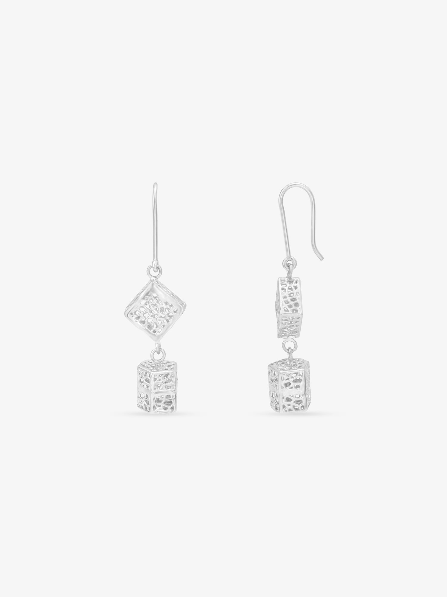 Side profile of SIJA 925 Silver Textured Cube Hook Earrings highlighting durable sterling silver hook and cube charm placement