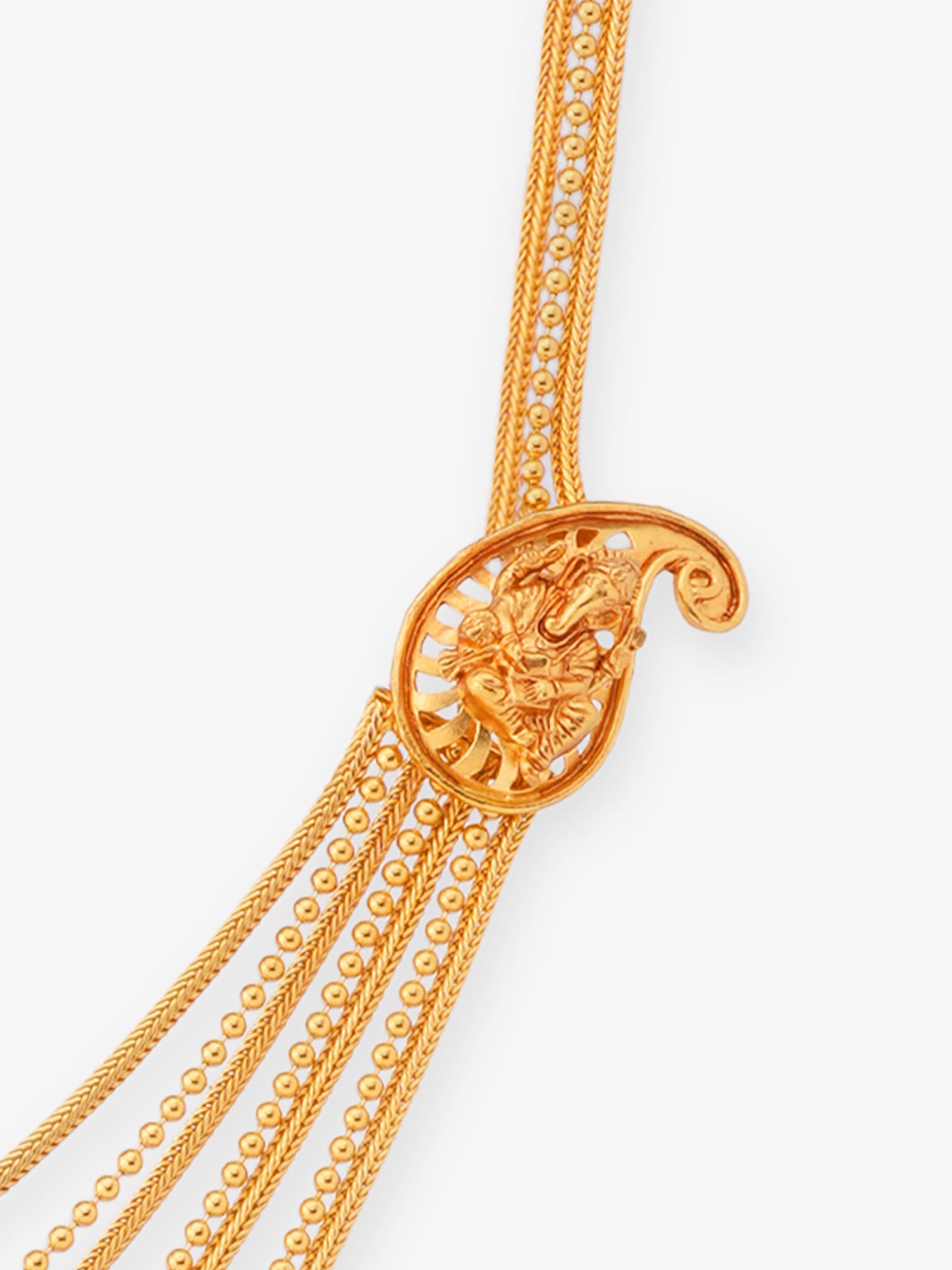 Detailed view of SIJA 925 silver Timeless Layers Ball and Chain Long Haram highlighting ornamental finish and polished gold plated craftsmanship