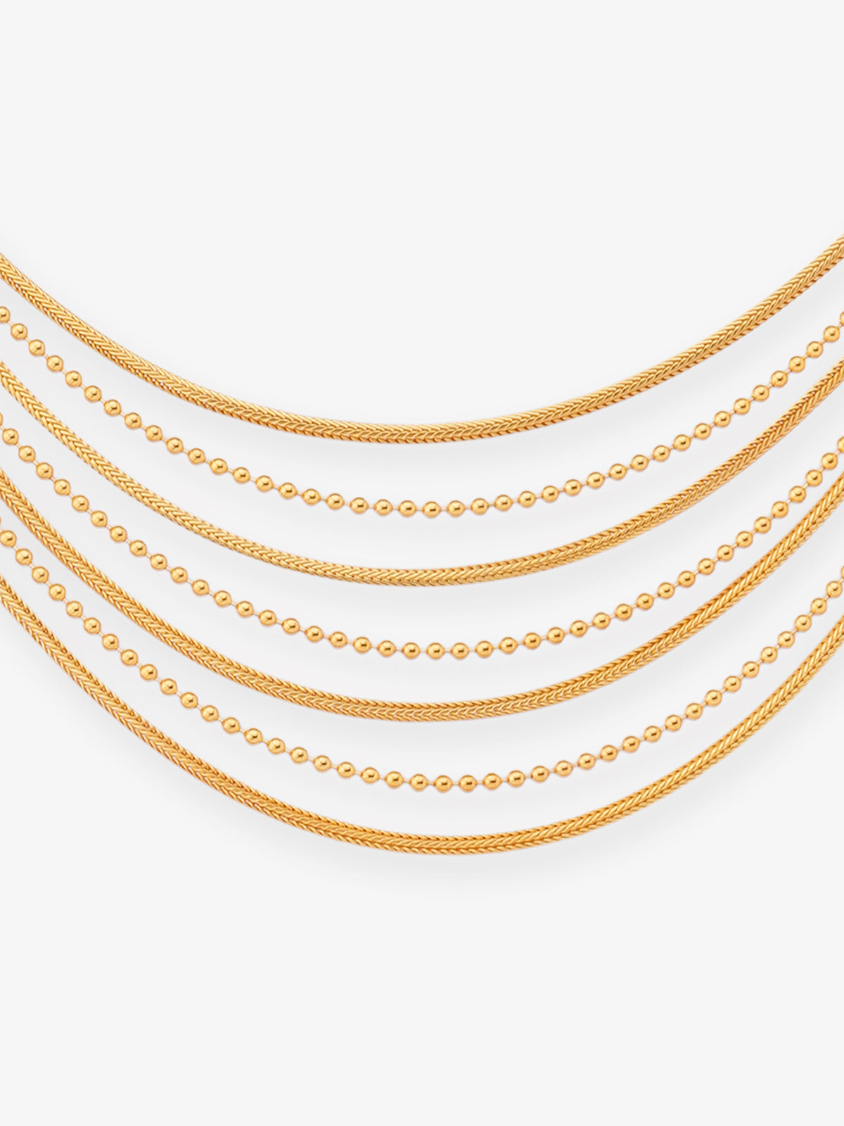 Close‑up of SIJA 925 silver Timeless Layers Ball and Chain Long Haram showing intricate ball chain detailing and handcrafted gold plated design