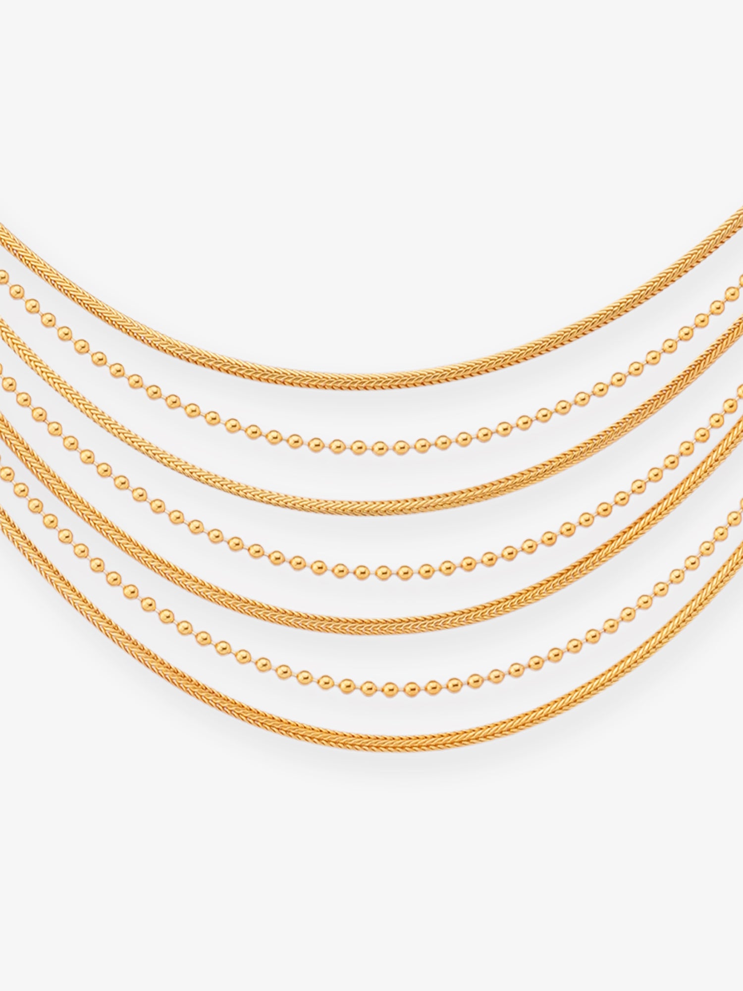Close‑up of SIJA 925 silver Timeless Layers Ball and Chain Long Haram showing intricate ball chain detailing and handcrafted gold plated design