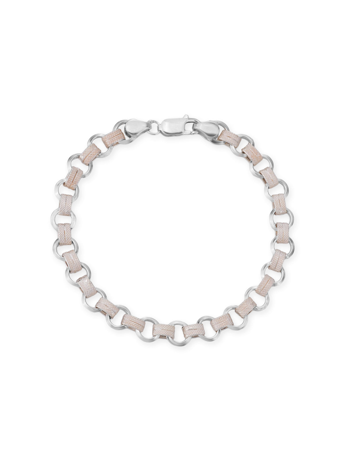 Detailed close up of SIJA 925 Silver Tiny Double O Mens Chain Bracelet showing fine double O link design and premium 999 silver finish