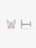Elegant Tiny Pink Butterfly stud earrings SIJA 925 sterling silver BIS hallmarked modern playful jewellery design perfect for casual wear and special occasions