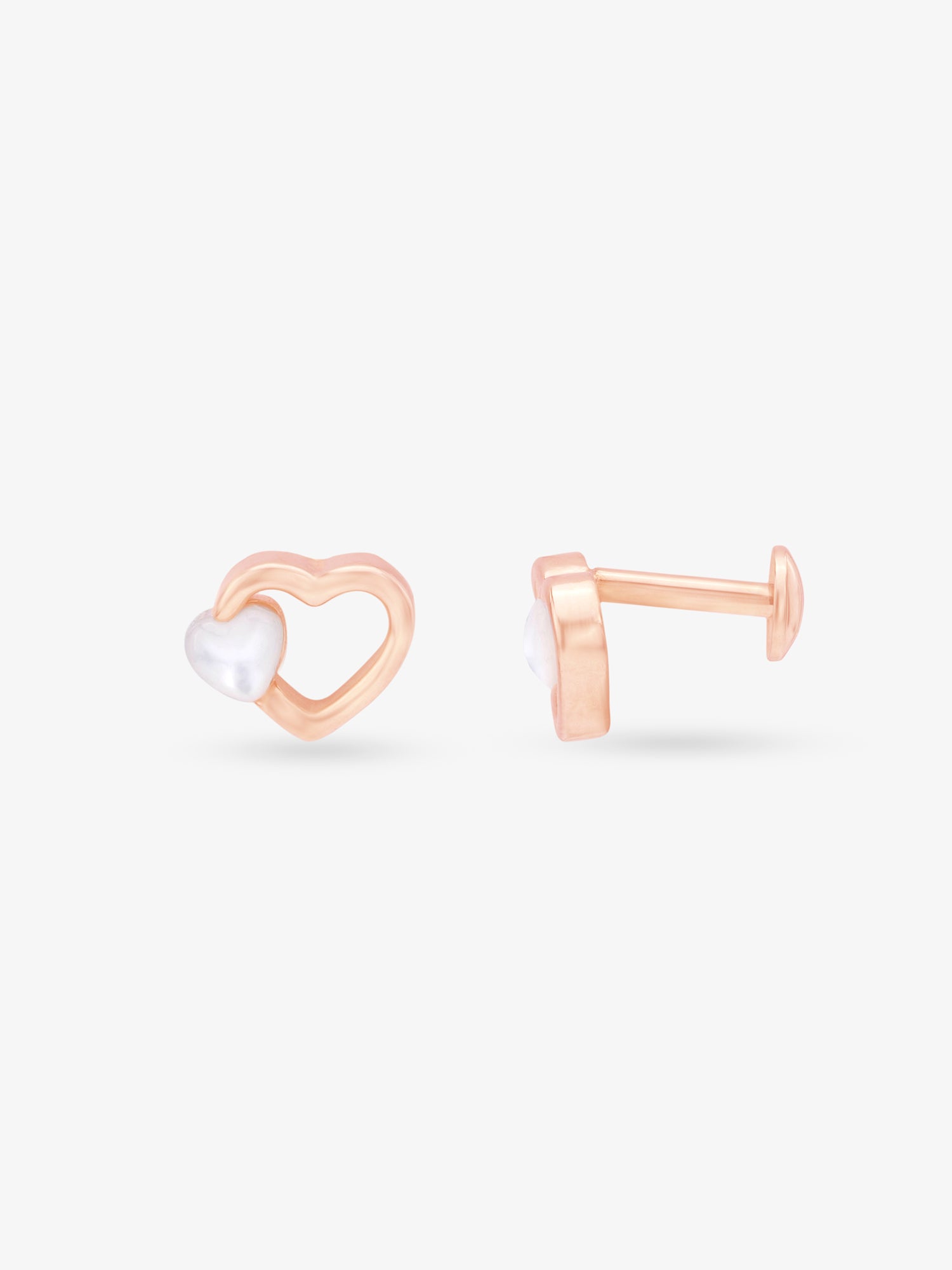 Side profile of SIJA 925 Silver Tiny Pearl Heart Stud highlighting durable sterling silver craftsmanship and romantic design