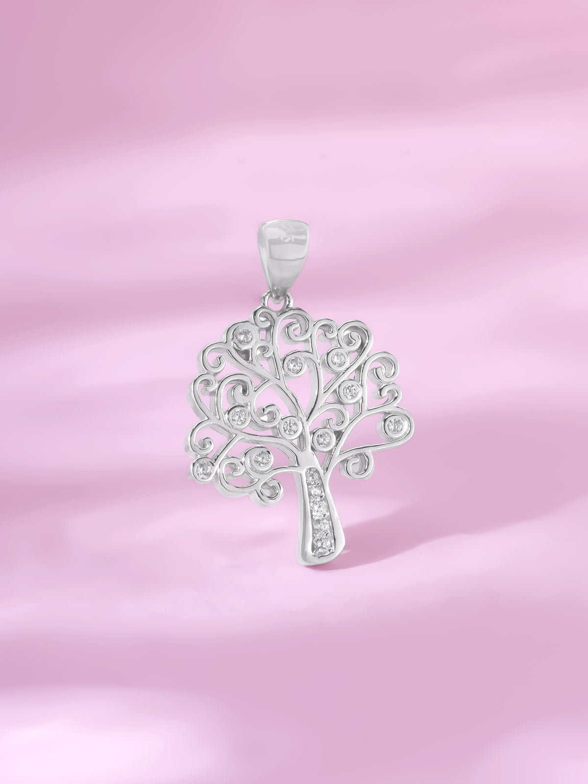 Detailed close up of SIJA 925 Silver Tree of Life Pendant with Chain showing symbolic branches and handcrafted silver finish