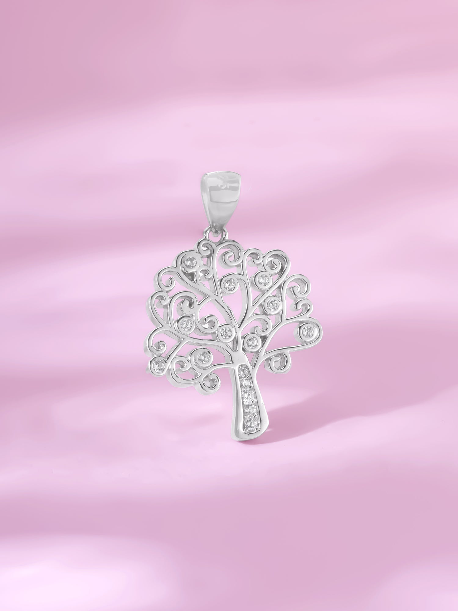 Detailed close up of SIJA 925 Silver Tree of Life Pendant with Chain showing symbolic branches and handcrafted silver finish