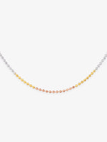 Detailed close up of SIJA 925 Silver Triple Tone Sleek Ball Chain showing sleek beads in silver, gold, and rose tone finish