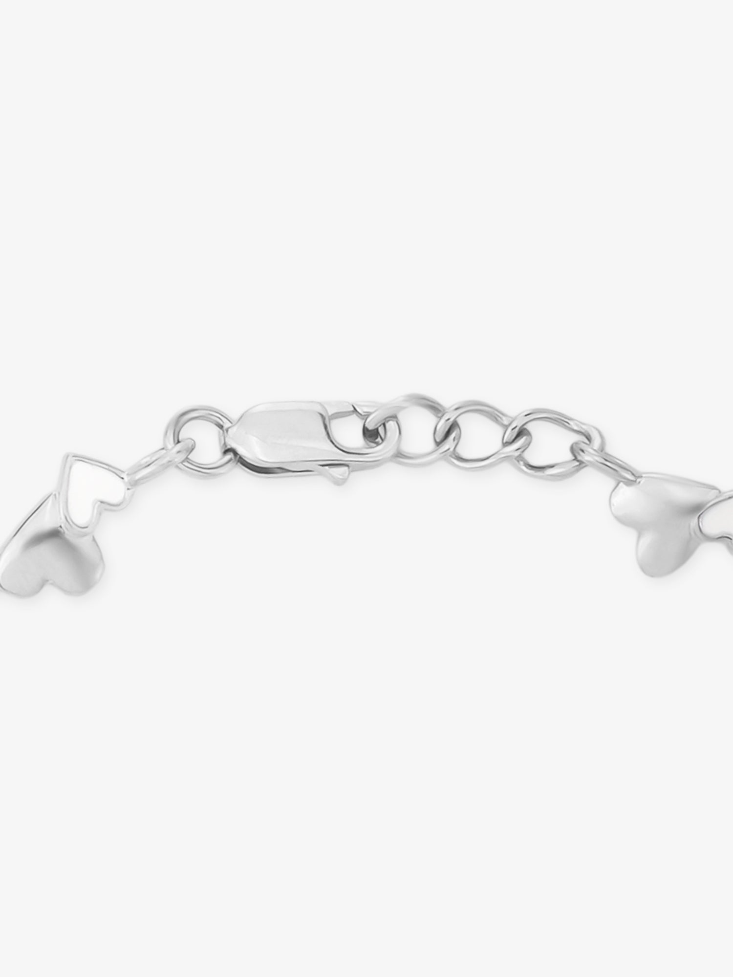 Side profile of SIJA 925 Silver Twin Hearts Whisper Chain Bracelet highlighting polished links and delicate chain finish