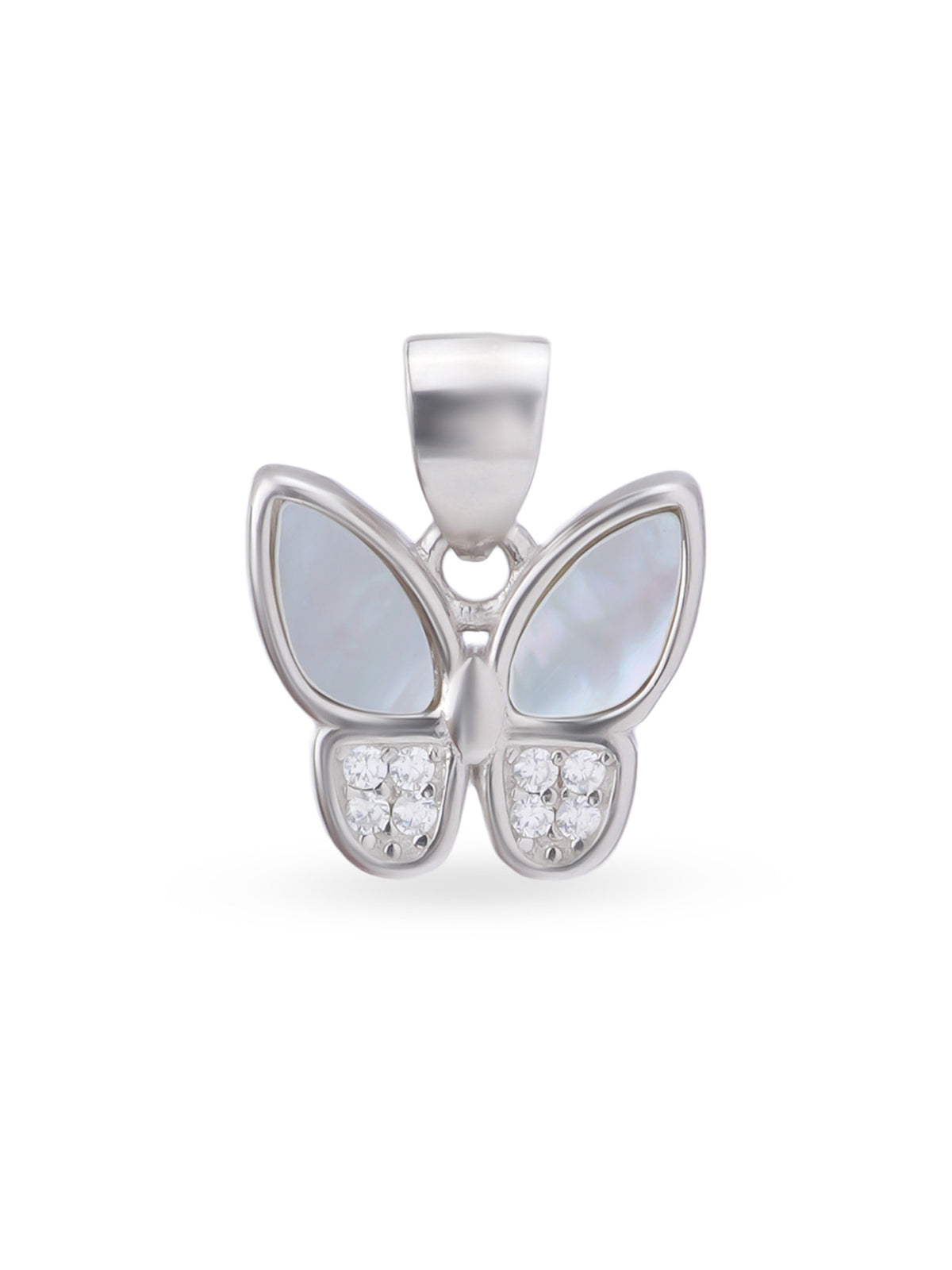 Close up SIJA 925 silver jewellery white black fluttering sparkle butterfly pendant handcrafted premium design versatile accessory for everyday wear and special occasion