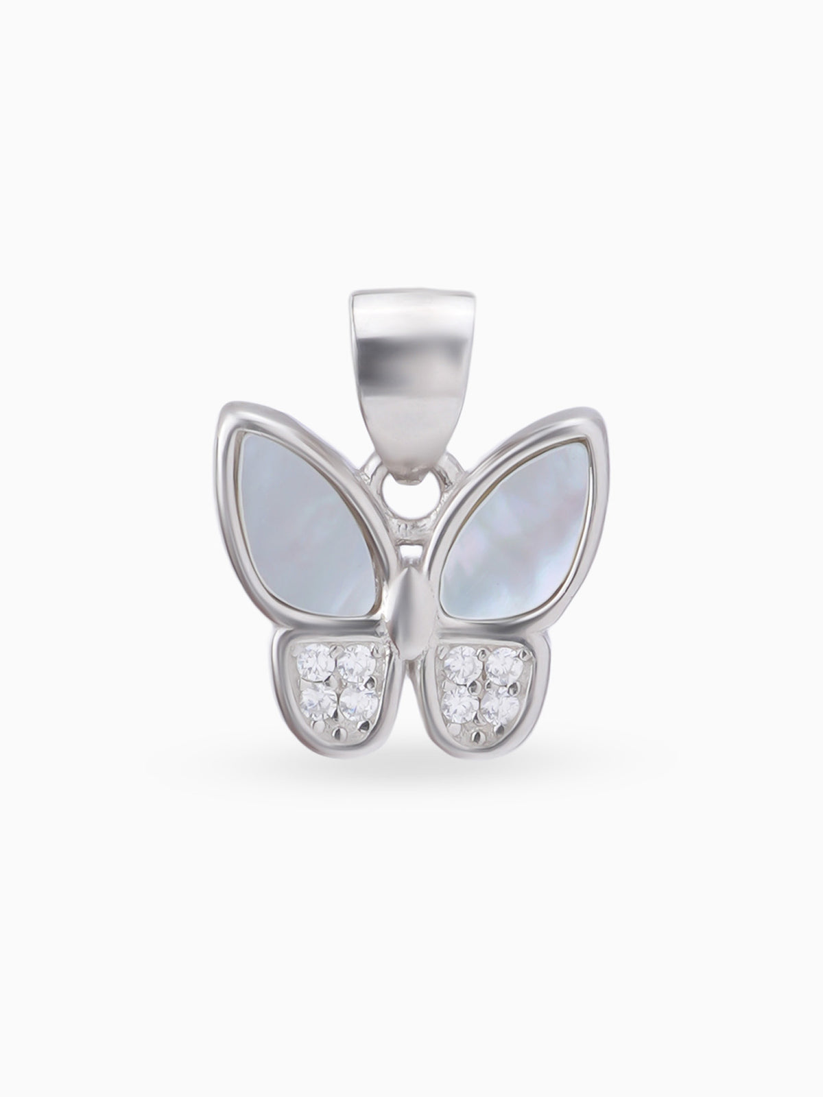 Hero shot SIJA 925 silver jewellery white black fluttering sparkle butterfly pendant BIS hallmarked elegant timeless accessory perfect for weddings festive wear and gifting