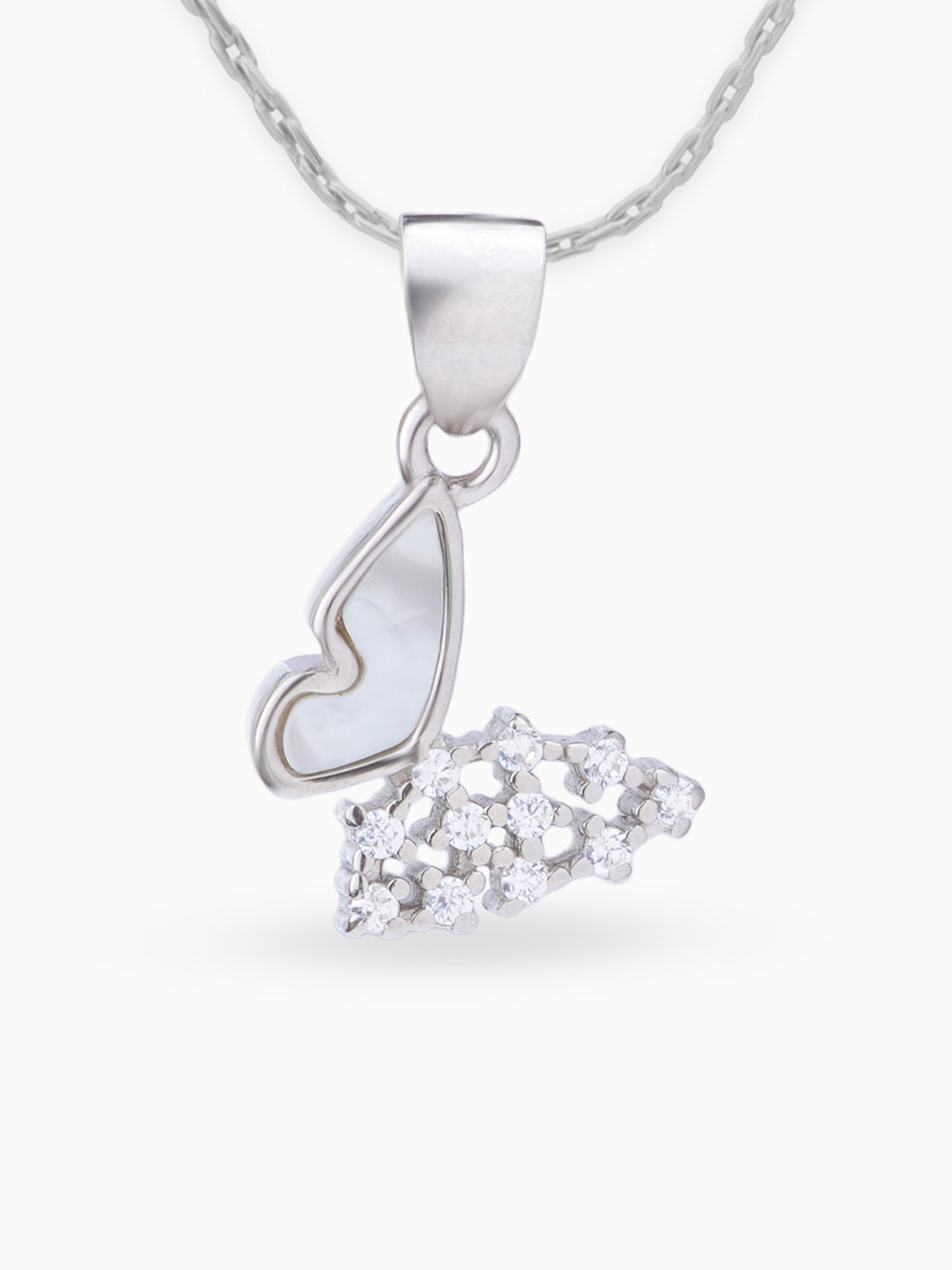 Close up SIJA 925 silver jewellery white black star light butterfly pendant handcrafted premium design versatile accessory for everyday wear and special occasions