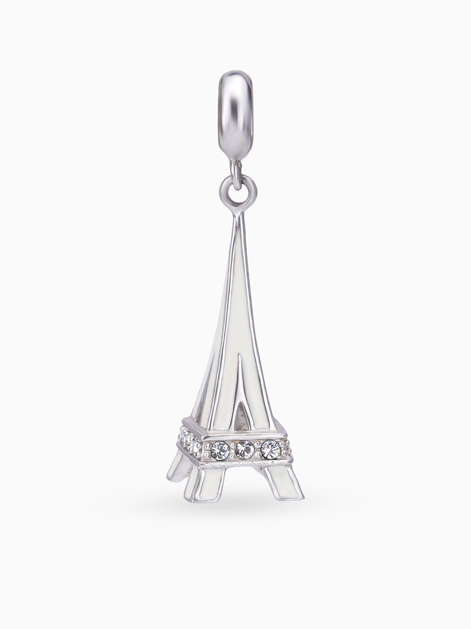 Close up SIJA 925 silver jewellery white Eiffel Tower charm handcrafted premium design versatile accessory for everyday wear and special occasions