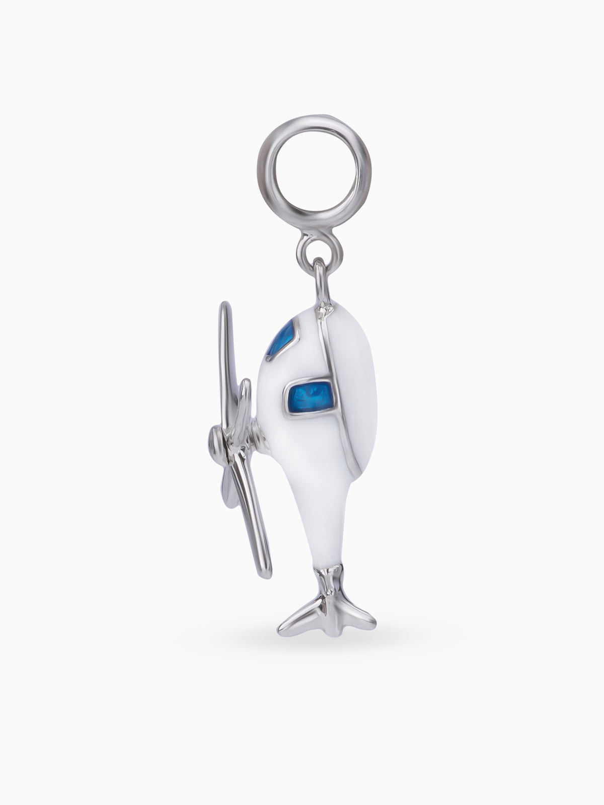 Close up SIJA 925 silver jewellery white helicopter charm handcrafted premium design versatile accessory for everyday wear and special occasions