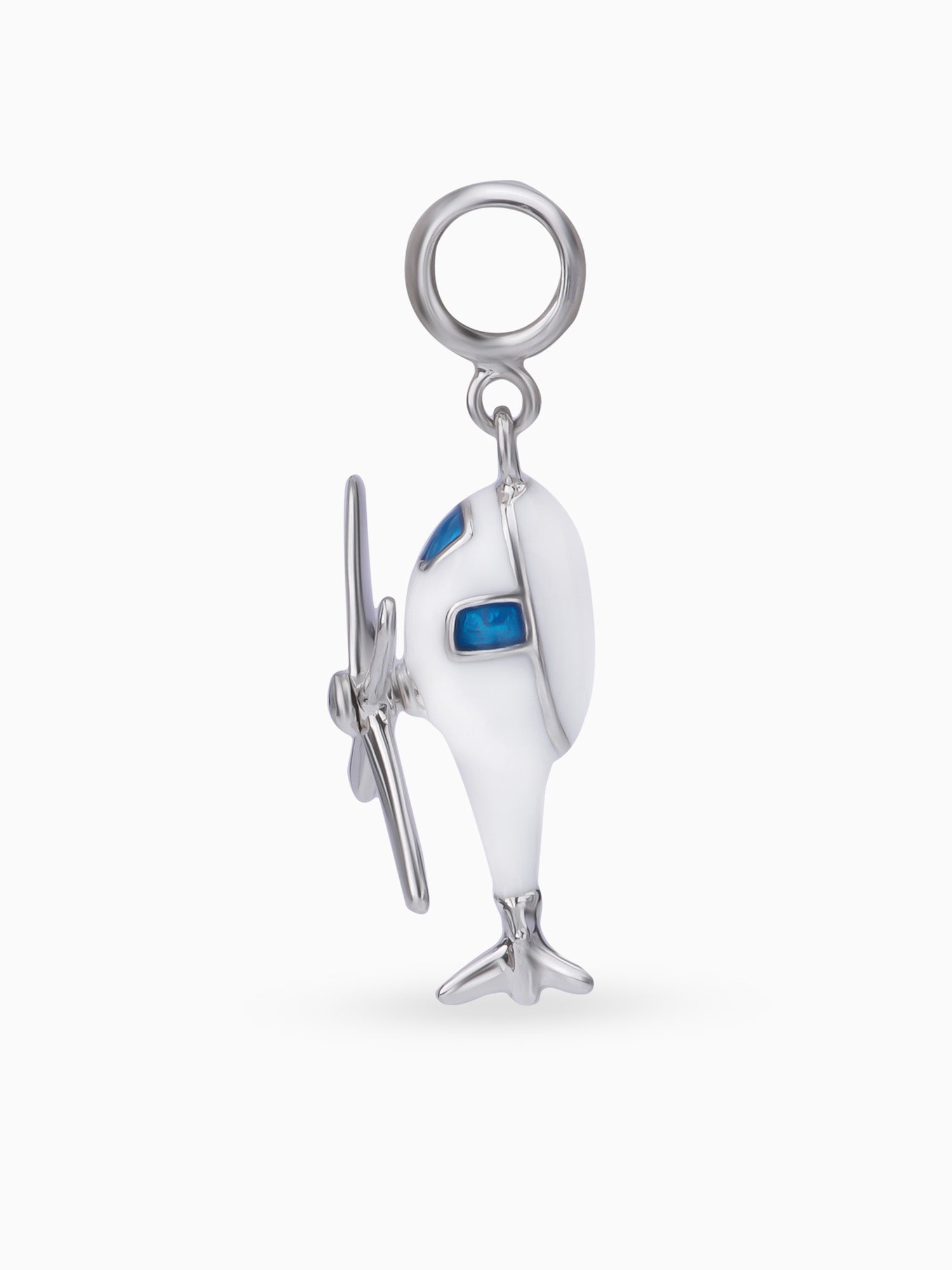 Close up SIJA 925 silver jewellery white helicopter charm handcrafted premium design versatile accessory for everyday wear and special occasions