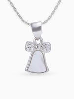 Close up SIJA 925 silver jewellery white pink bell pendant handcrafted premium design versatile accessory for everyday wear and special occasions