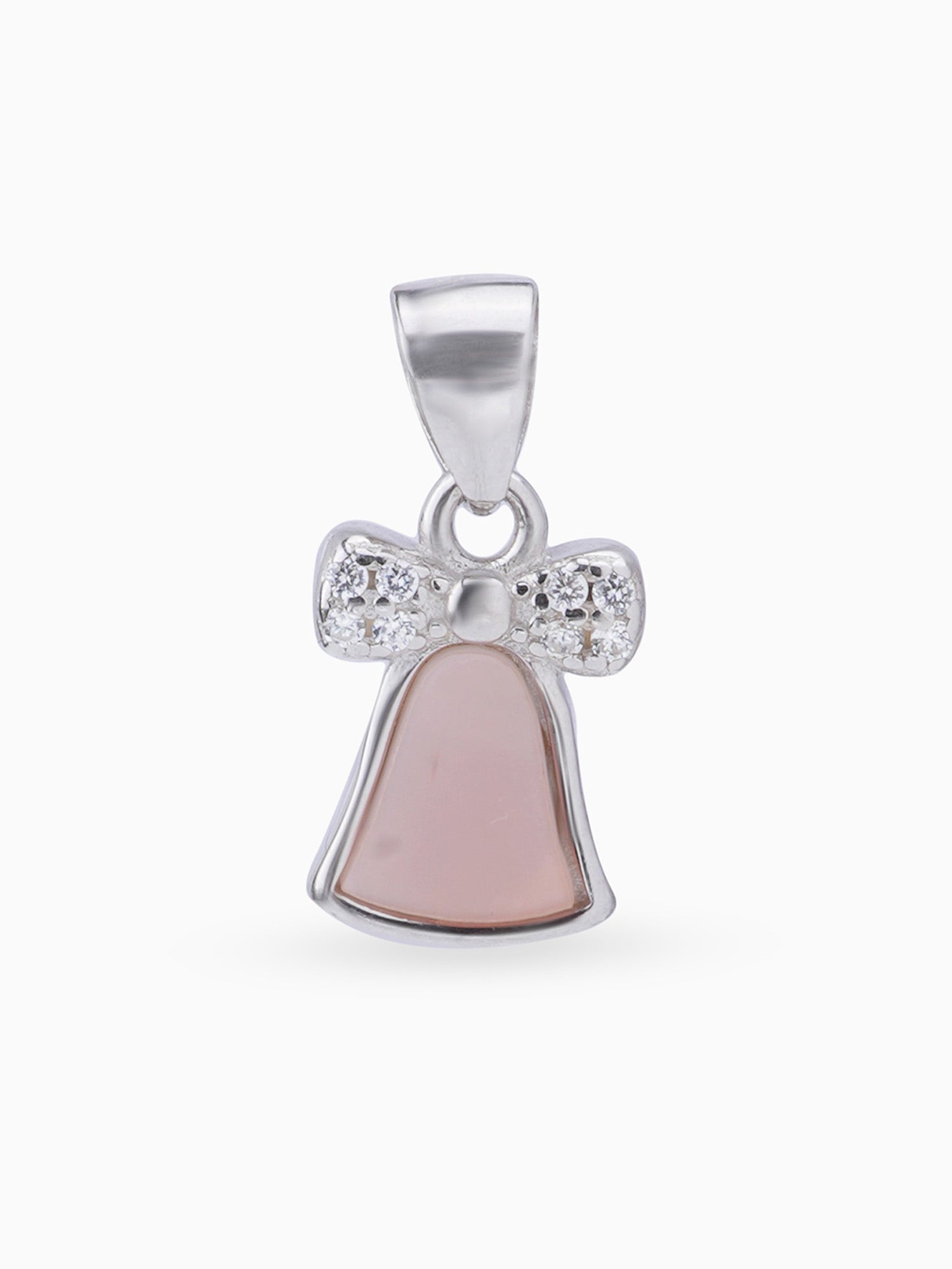 Hero shot SIJA 925 silver jewellery white pink bell pendant BIS hallmarked elegant timeless accessory perfect for weddings festive wear and gifting