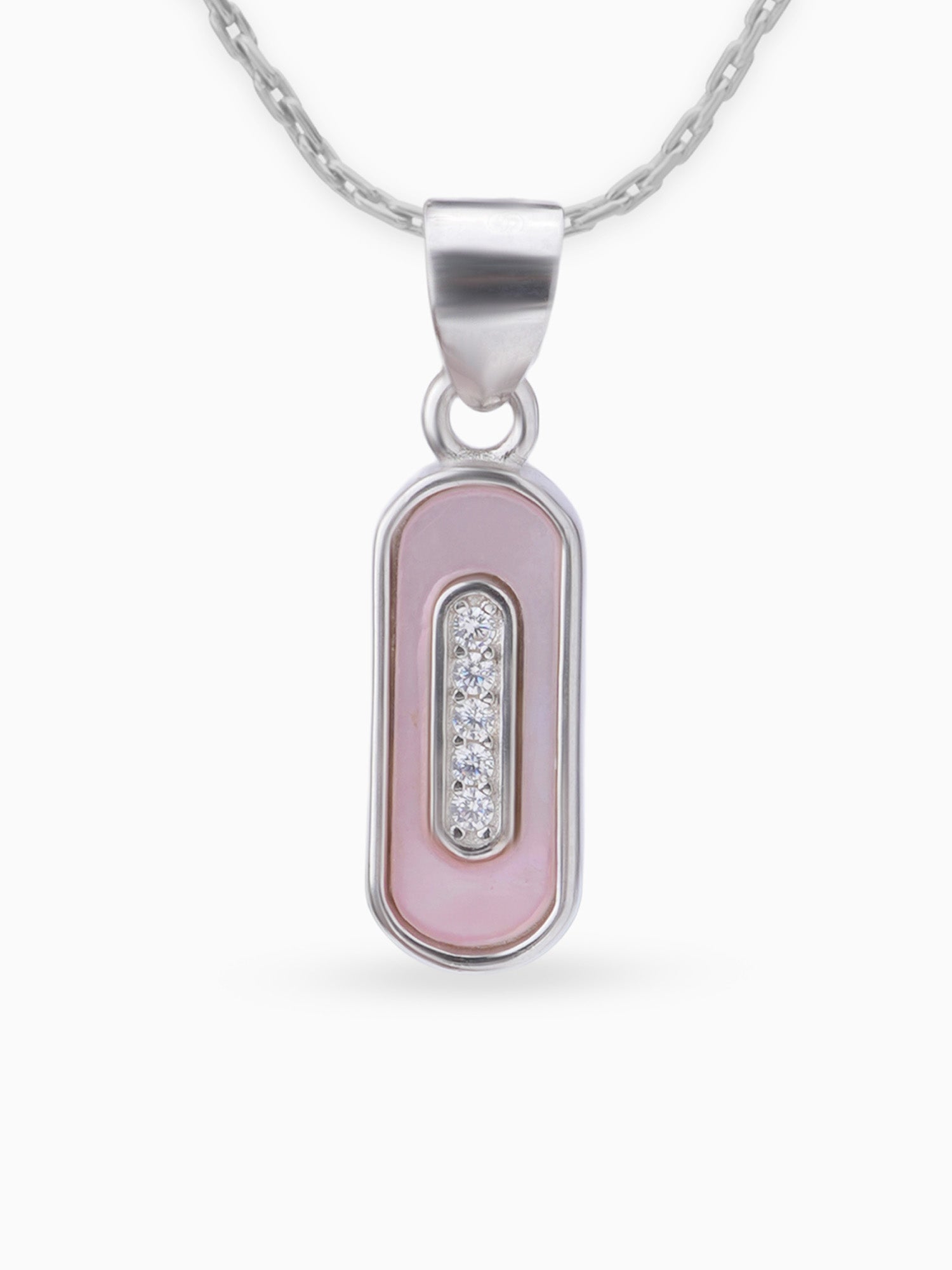 Close up SIJA 925 silver jewellery white pink cosmic beam pendant handcrafted premium design versatile accessory for everyday wear and special occasions
