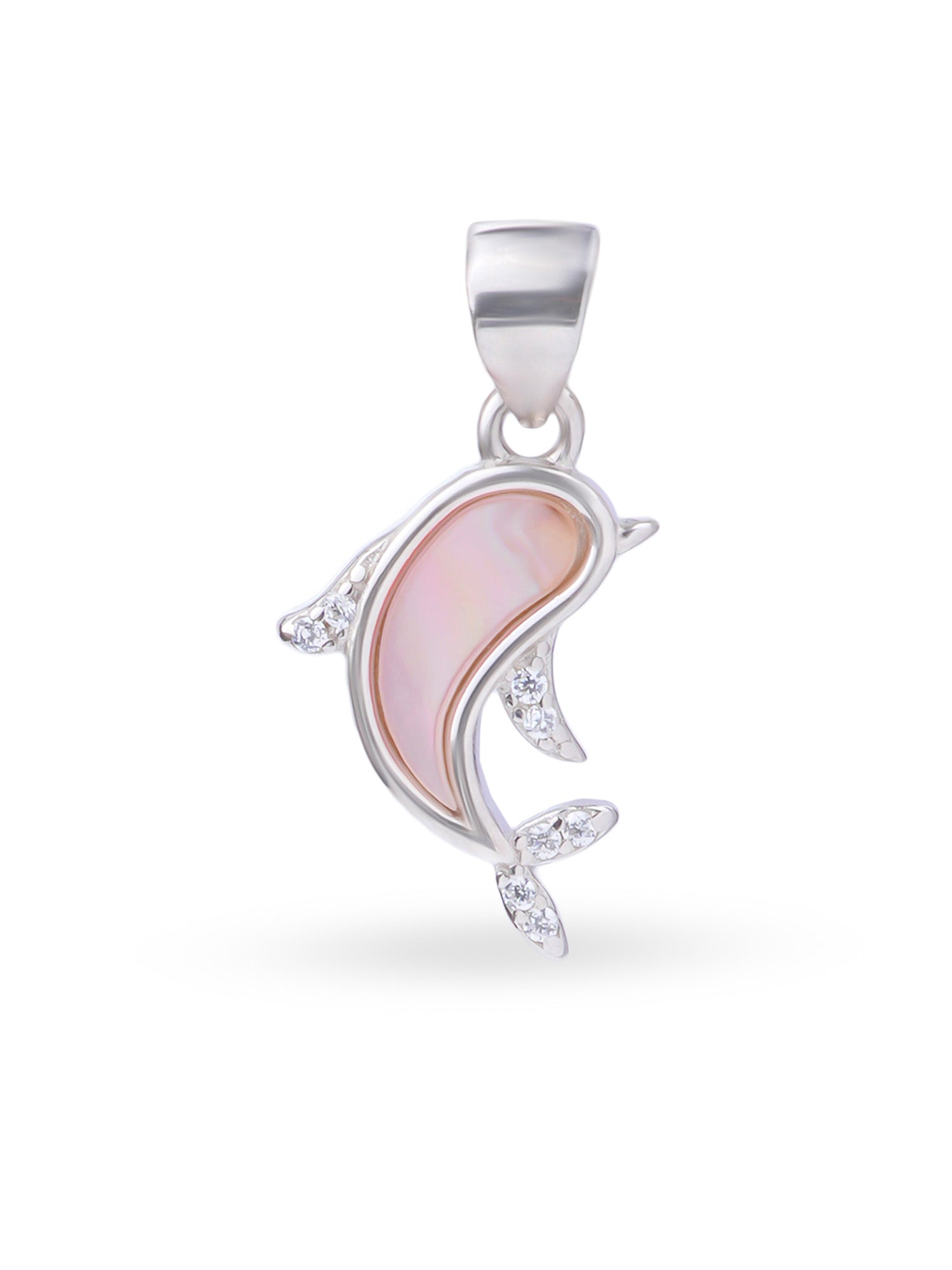 Hero shot SIJA 925 silver jewellery white pink dolphin grace pendant BIS hallmarked elegant timeless accessory perfect for weddings festive wear and gifting