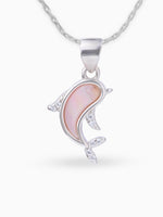 Close up SIJA 925 silver jewellery white pink dolphin grace pendant handcrafted premium design versatile accessory for everyday wear and special occasions
