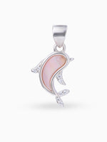 Close up SIJA 925 silver jewellery white pink dolphin grace pendant handcrafted premium design versatile accessory for everyday wear and special occasions