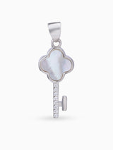 Hero shot SIJA 925 silver jewellery white pink glimmer key pendant BIS hallmarked elegant timeless accessory perfect for weddings festive wear and gifting