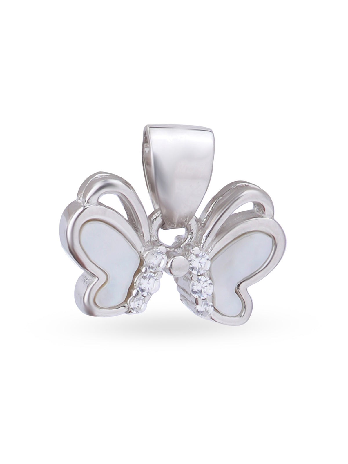 Close up SIJA 925 silver jewellery white pink little butterfly pendant handcrafted premium design versatile accessory for everyday wear and special occasions