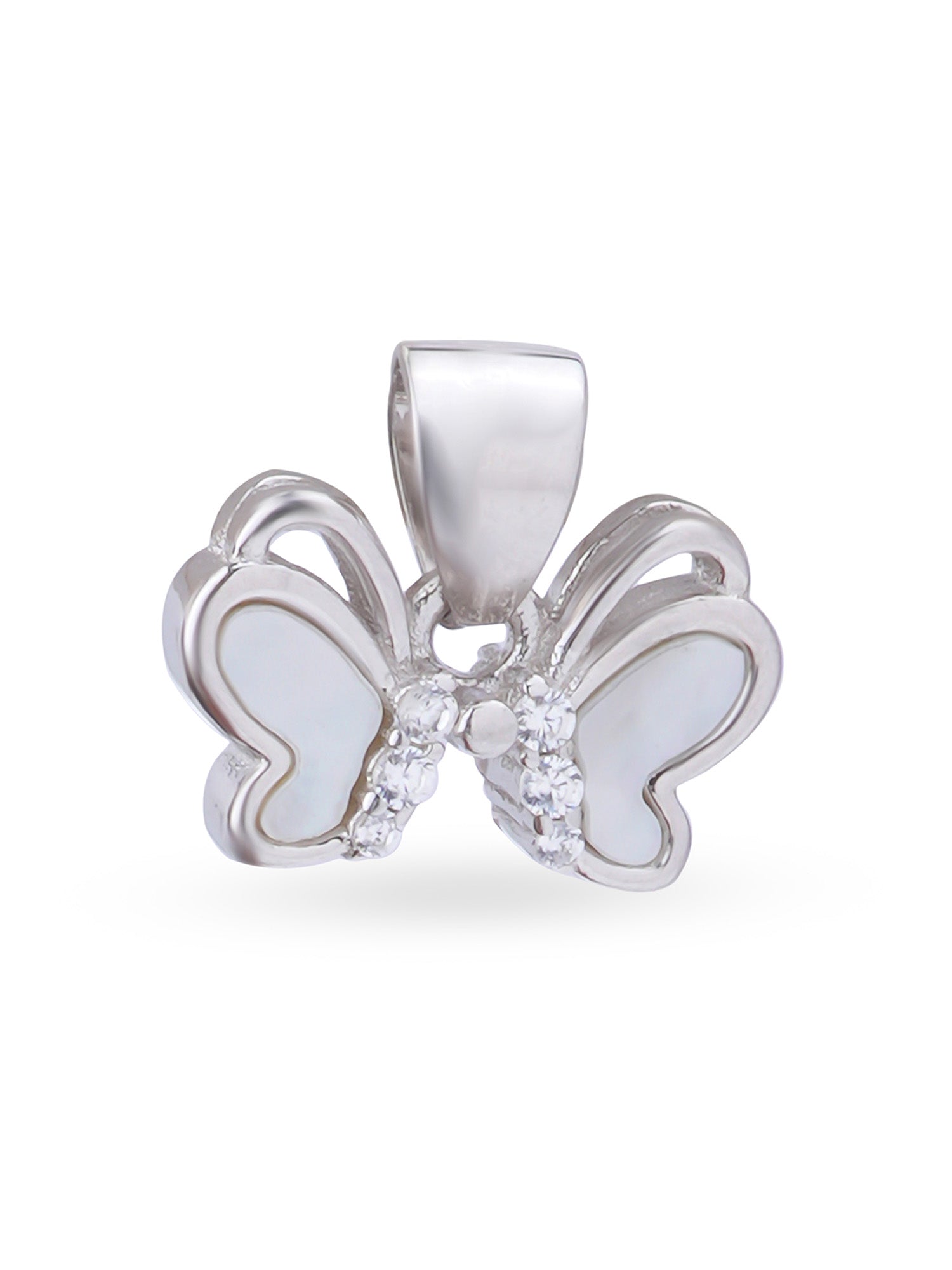 Close up SIJA 925 silver jewellery white pink little butterfly pendant handcrafted premium design versatile accessory for everyday wear and special occasions