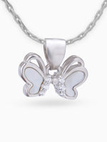 Close up SIJA 925 silver jewellery white pink little butterfly pendant handcrafted premium design versatile accessory for everyday wear and special occasions