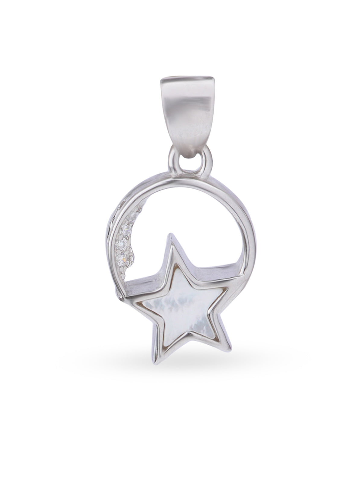 Close up SIJA 925 silver jewellery white pink lunar star pendant handcrafted premium design versatile accessory for everyday wear and special occasions