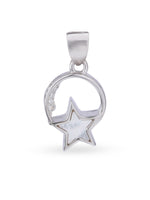 Close up SIJA 925 silver jewellery white pink lunar star pendant handcrafted premium design versatile accessory for everyday wear and special occasions