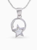 Close up SIJA 925 silver jewellery white pink lunar star pendant handcrafted premium design versatile accessory for everyday wear and special occasions