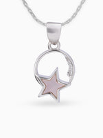 Close up SIJA 925 silver jewellery white pink lunar star pendant handcrafted premium design versatile accessory for everyday wear and special occasions