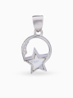 Hero shot SIJA 925 silver jewellery white pink lunar star pendant BIS hallmarked elegant timeless accessory perfect for weddings festive wear and gifting