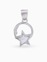 Hero shot SIJA 925 silver jewellery white pink lunar star pendant BIS hallmarked elegant timeless accessory perfect for weddings festive wear and gifting