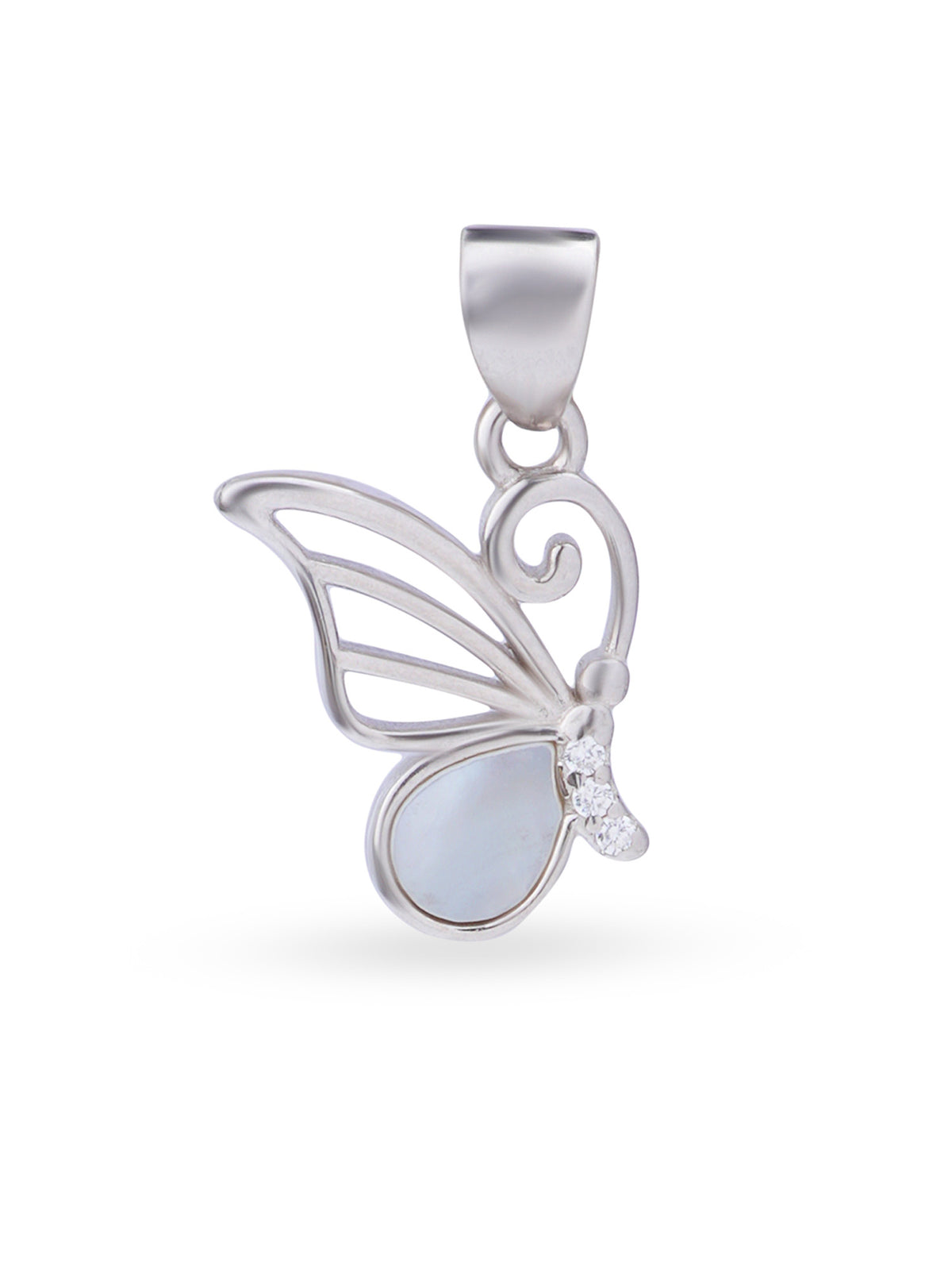 Close up SIJA 925 silver jewellery white pink radiant wing butterfly pendant handcrafted premium design versatile accessory for everyday wear and special occasions