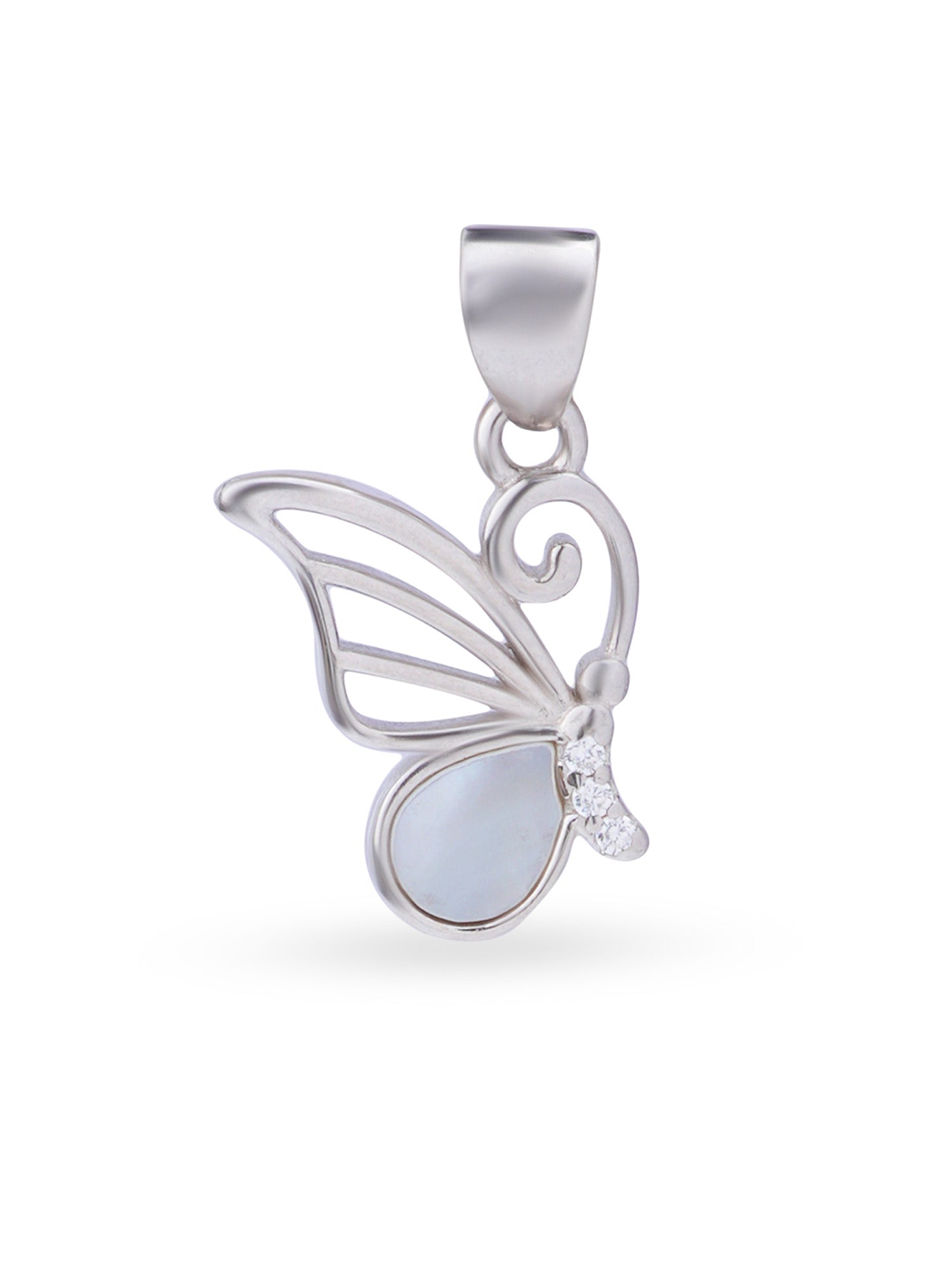 Close up SIJA 925 silver jewellery white pink radiant wing butterfly pendant handcrafted premium design versatile accessory for everyday wear and special occasions