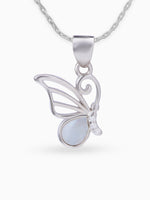 Close up SIJA 925 silver jewellery white pink radiant wing butterfly pendant handcrafted premium design versatile accessory for everyday wear and special occasions