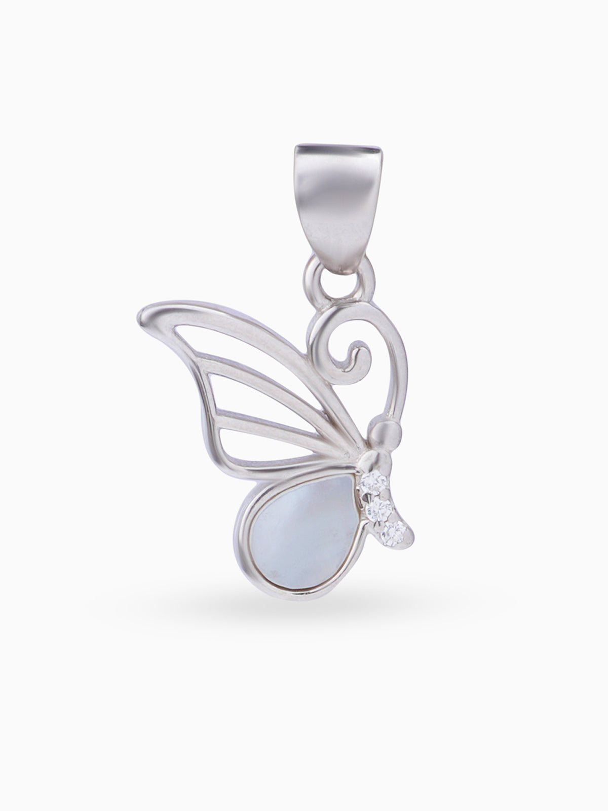 Hero shot SIJA 925 silver jewellery white pink radiant wing butterfly pendant BIS hallmarked elegant timeless accessory perfect for weddings festive wear and gifting