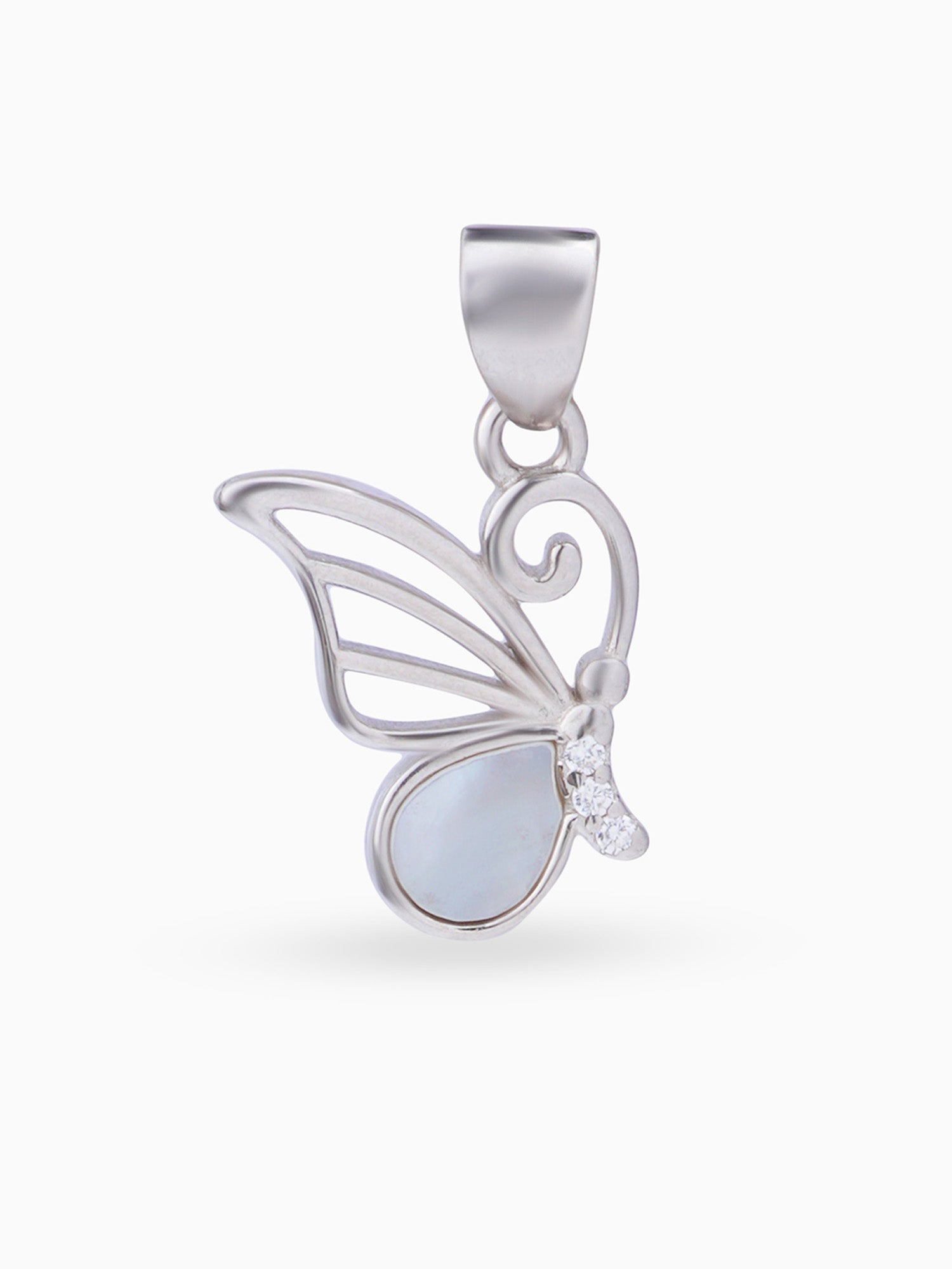 Hero shot SIJA 925 silver jewellery white pink radiant wing butterfly pendant BIS hallmarked elegant timeless accessory perfect for weddings festive wear and gifting