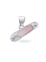 Close up SIJA 925 silver jewellery white pink safety pin pendant handcrafted premium design versatile accessory for everyday wear and special occasions