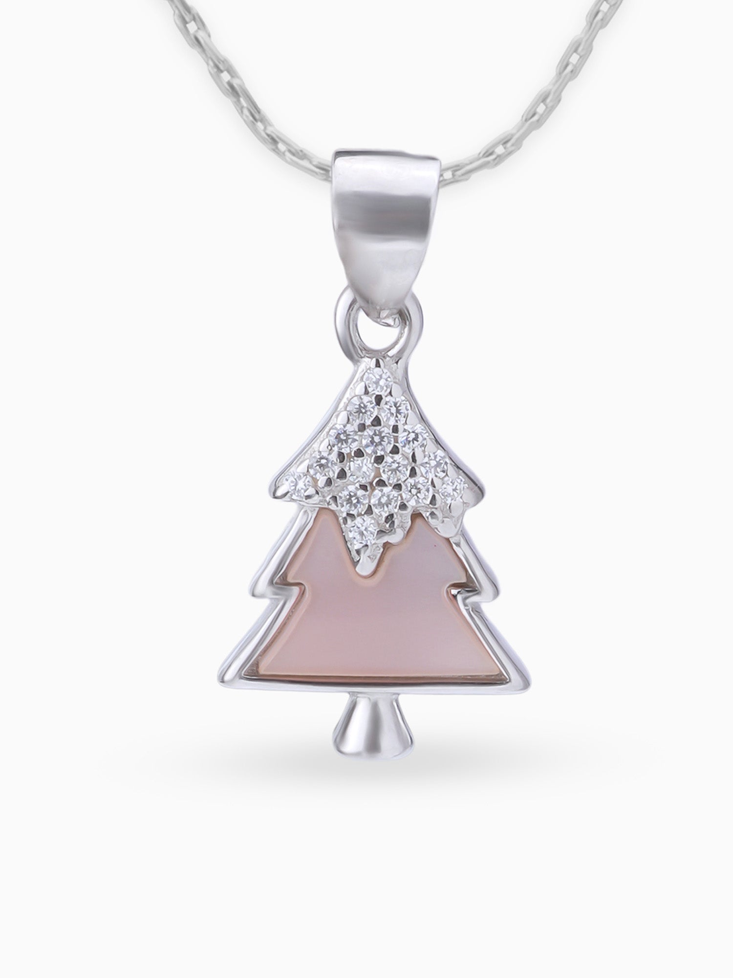 Close up SIJA 925 silver jewellery white pink sparkle tree pendant handcrafted premium design versatile accessory for everyday wear and special occasions