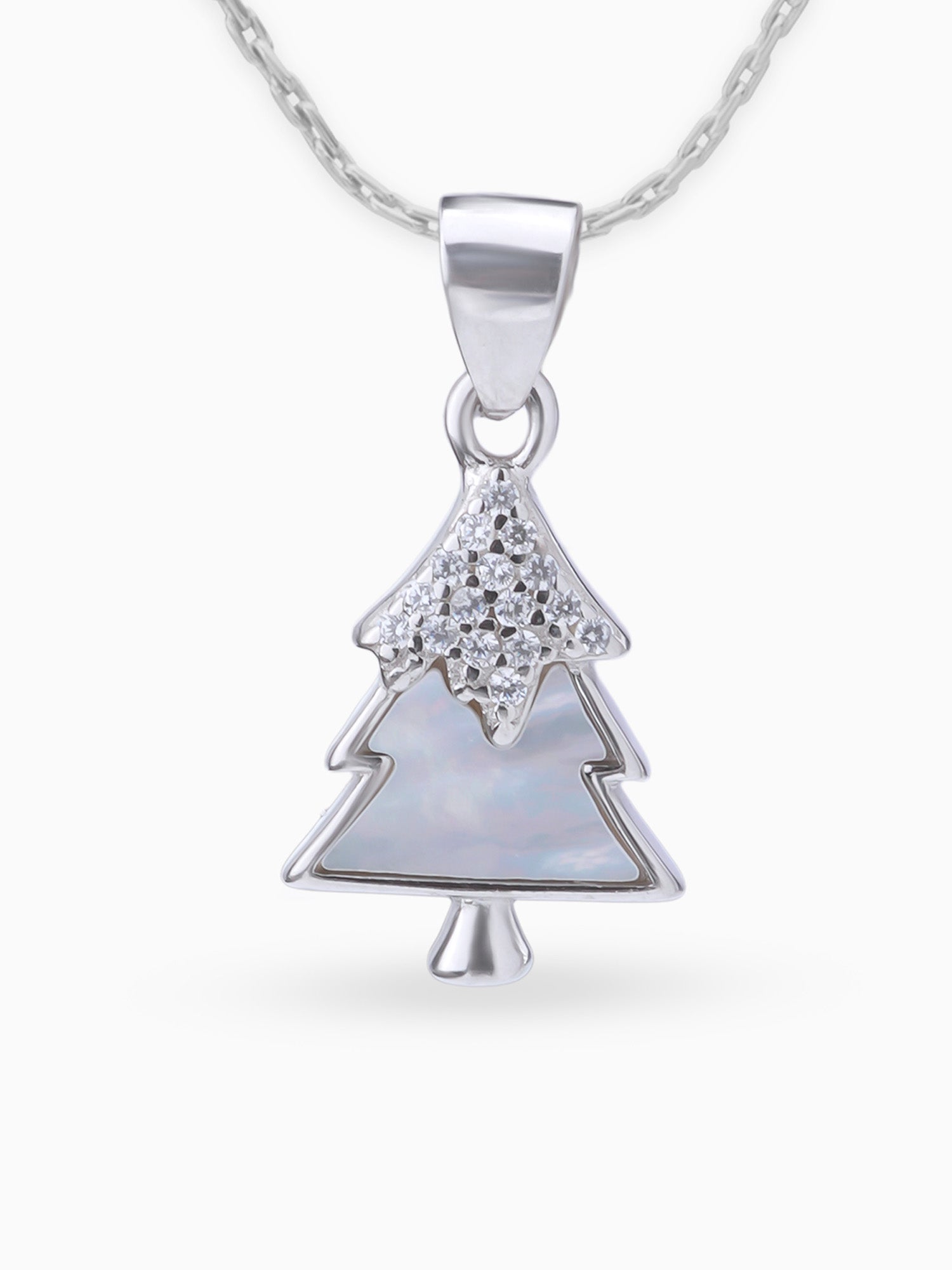 Close up SIJA 925 silver jewellery white pink sparkle tree pendant handcrafted premium design versatile accessory for everyday wear and special occasions