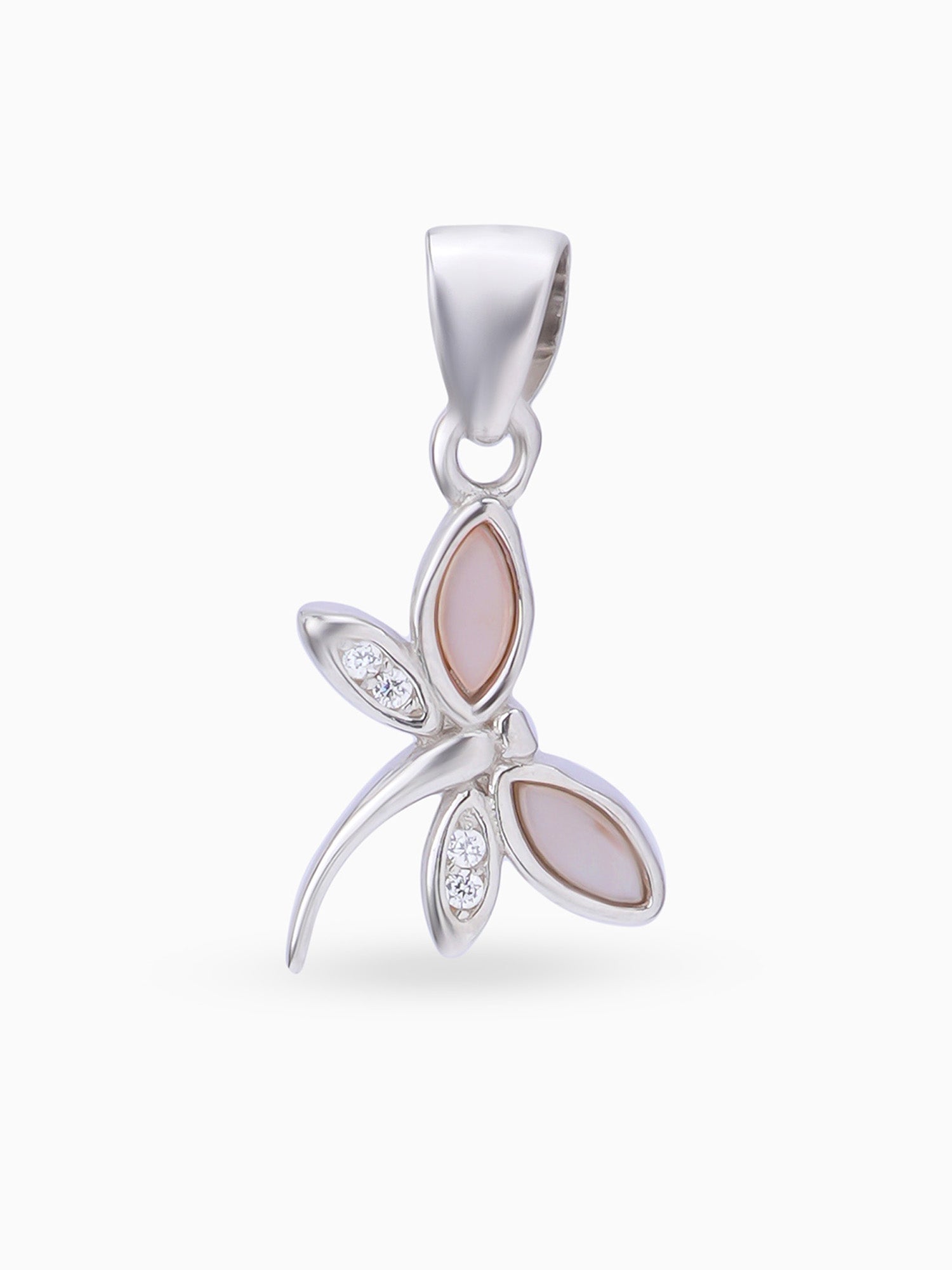 Hero shot SIJA 925 silver jewellery white pink sparkle wing butterfly pendant BIS hallmarked elegant timeless accessory perfect for weddings festive wear and gifting