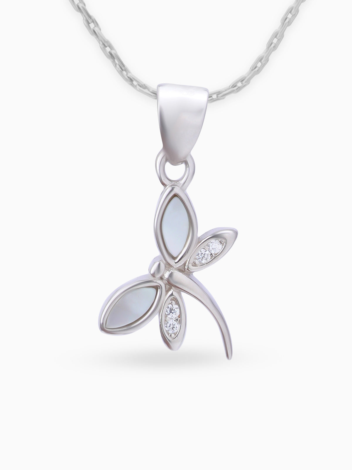 Close up SIJA 925 silver jewellery white pink sparkle wing butterfly pendant handcrafted premium design versatile accessory for everyday wear and special occasions