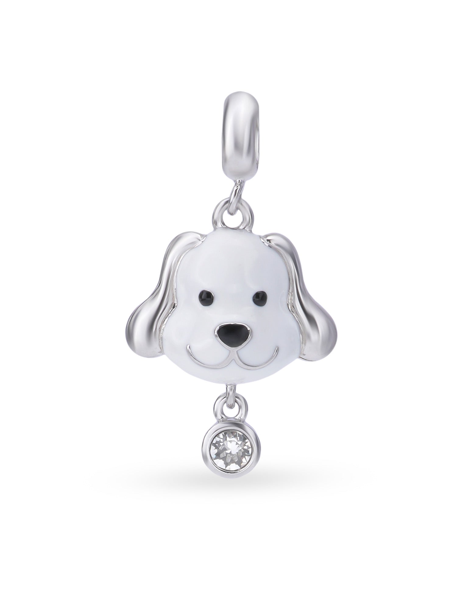Hero shot SIJA 925 silver jewellery white puppy love charm BIS hallmarked playful accessory perfect for birthdays festive wear and gifting