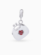 Close up SIJA 925 silver jewellery white red heart bag charm handcrafted premium design versatile accessory for everyday wear and special occasions