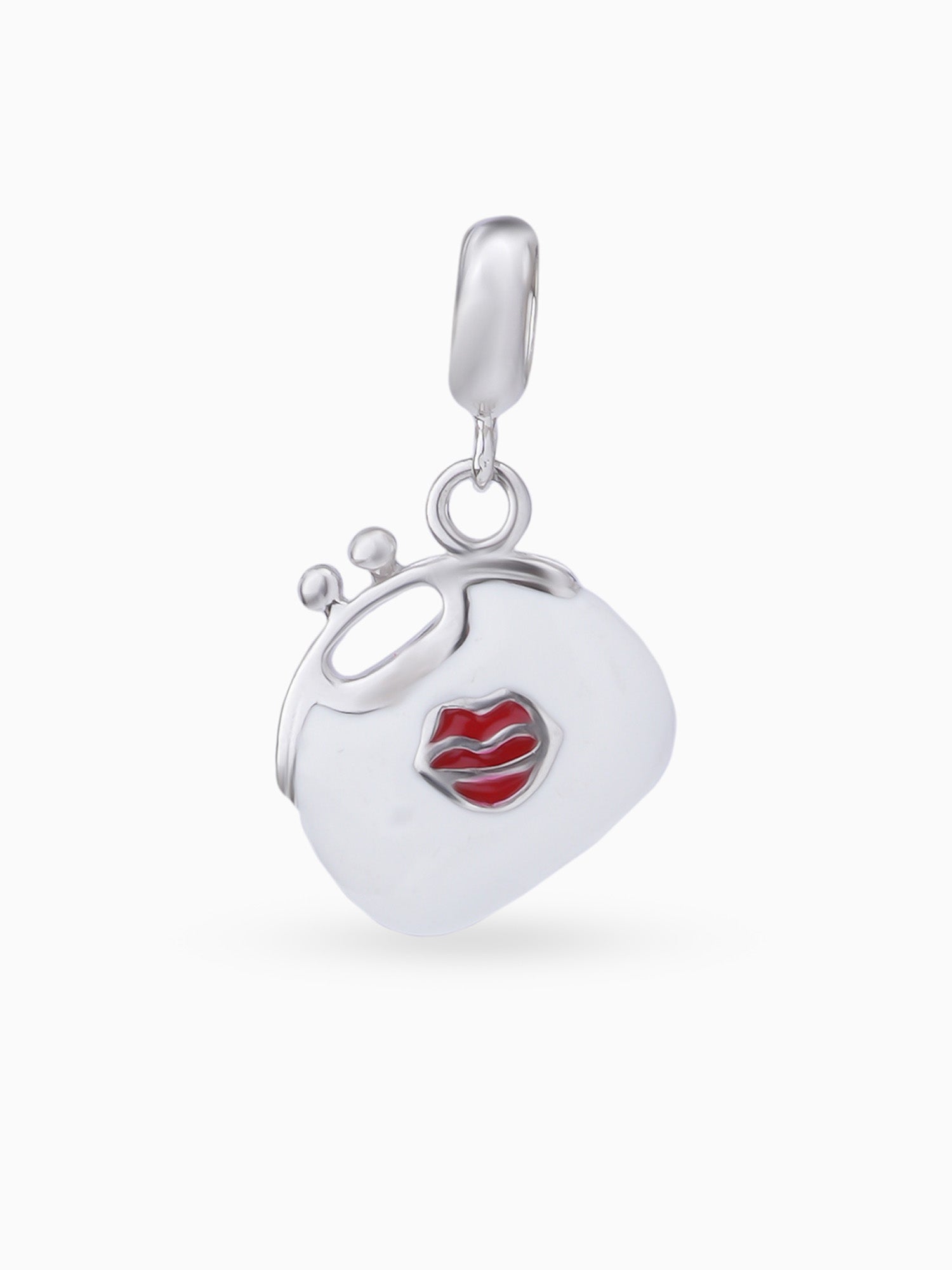 Close up SIJA 925 silver jewellery white red heart bag charm handcrafted premium design versatile accessory for everyday wear and special occasions