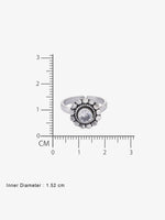 Reverse view of SIJA White Stone Heritage Petal Antique Toe Ring showing BIS 925 hallmark certified oxidised sterling silver jewellery made in India
