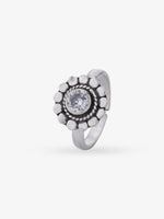 SIJA 925 Silver White Stone Heritage Petal Antique Toe Ring oxidised silver jewellery elegant front view traditional accessory for women