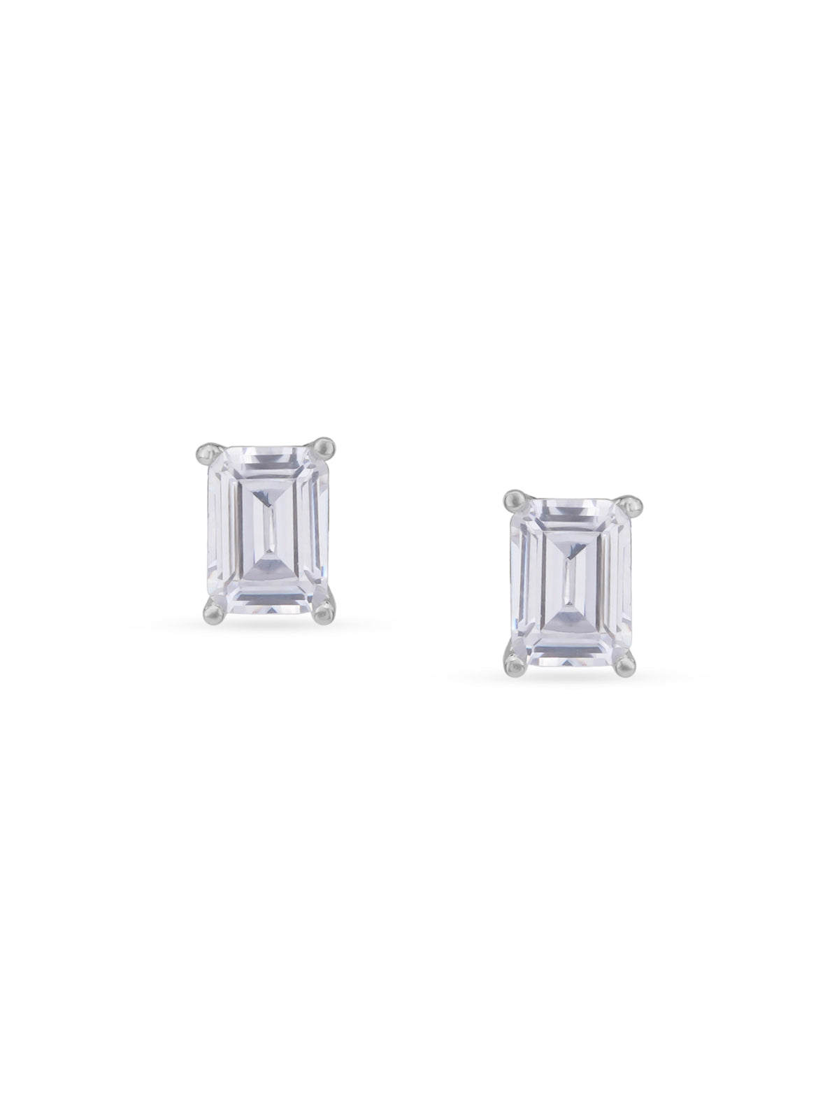 Detailed close up of SIJA White Stone Rectangle Stud showing sparkling white stone with premium silver craftsmanship
